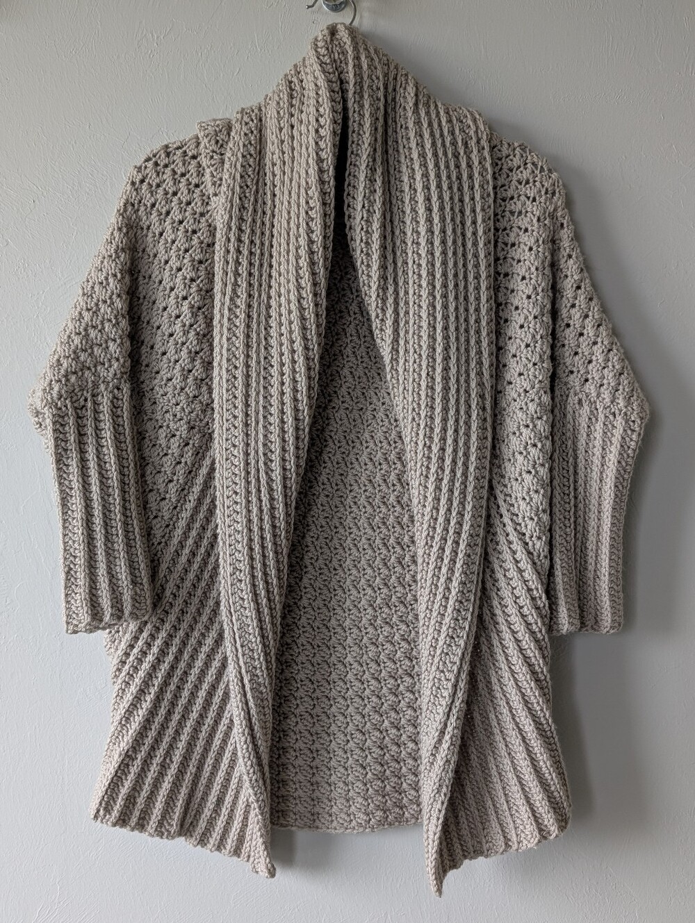 Taupe Open-Front Chunky Knit Cardigan Sweater Size M/L